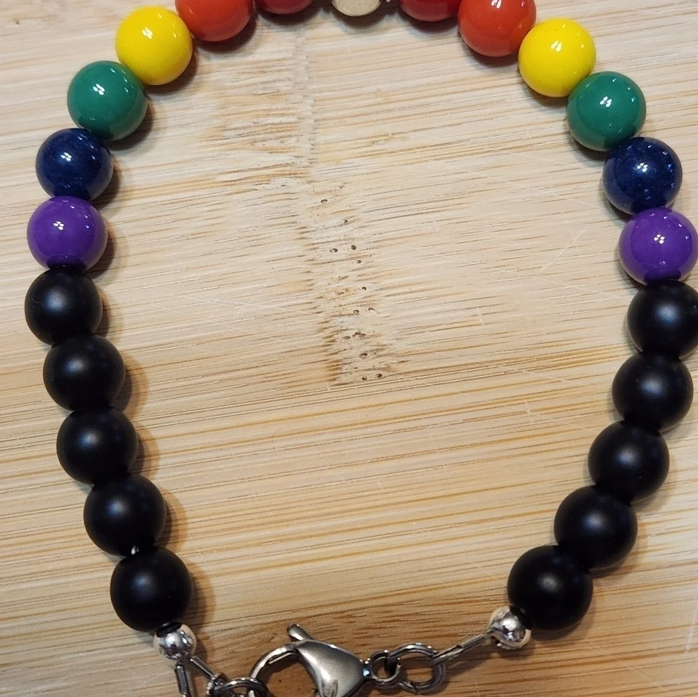 Hand Crafted LGBTQ+ Beaded Bracelet Rainbow Pride Red Orange Yellow Green Blue